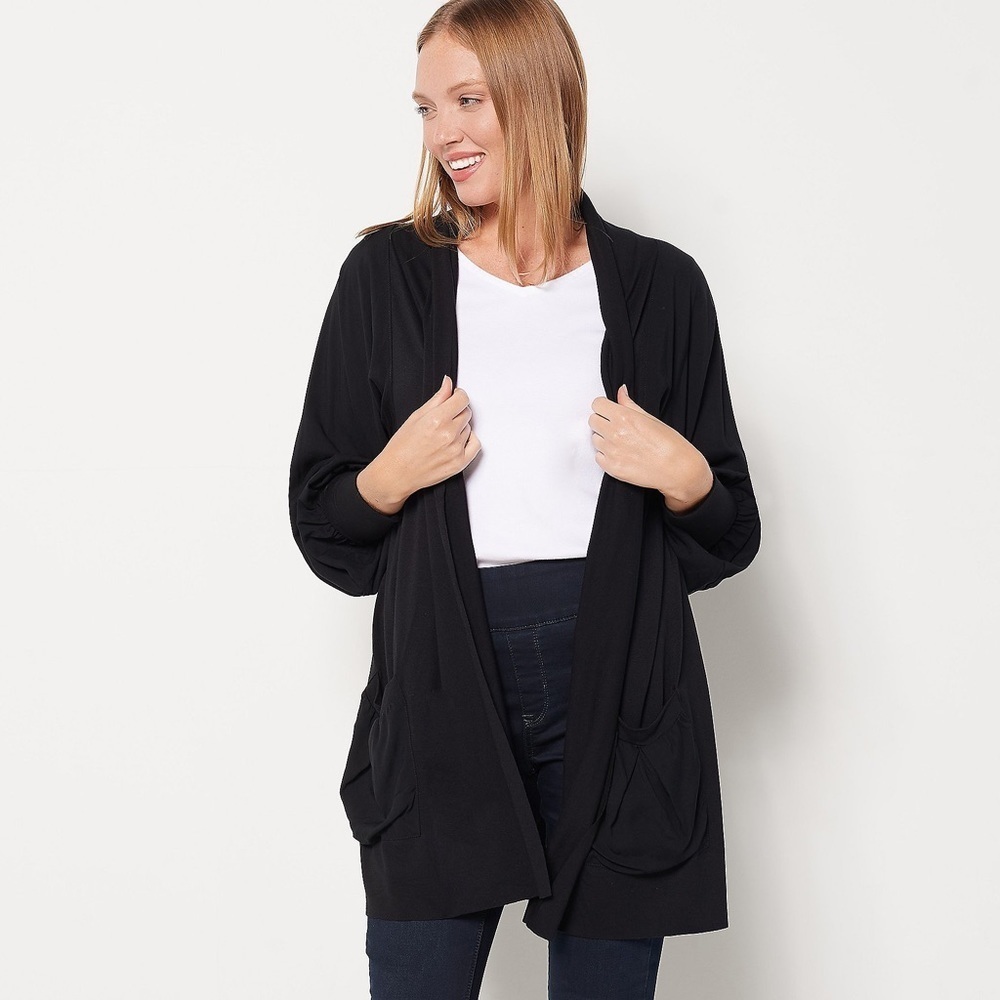 NWOT - Truth + Style Mix Media Cardigan w/ Smocked Sleeves Black Size M​​​